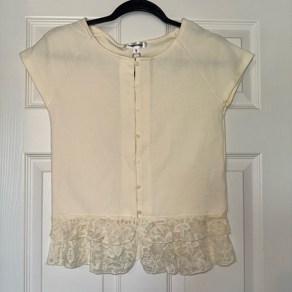 Vigoss Women’s Cream Lace Hem Top